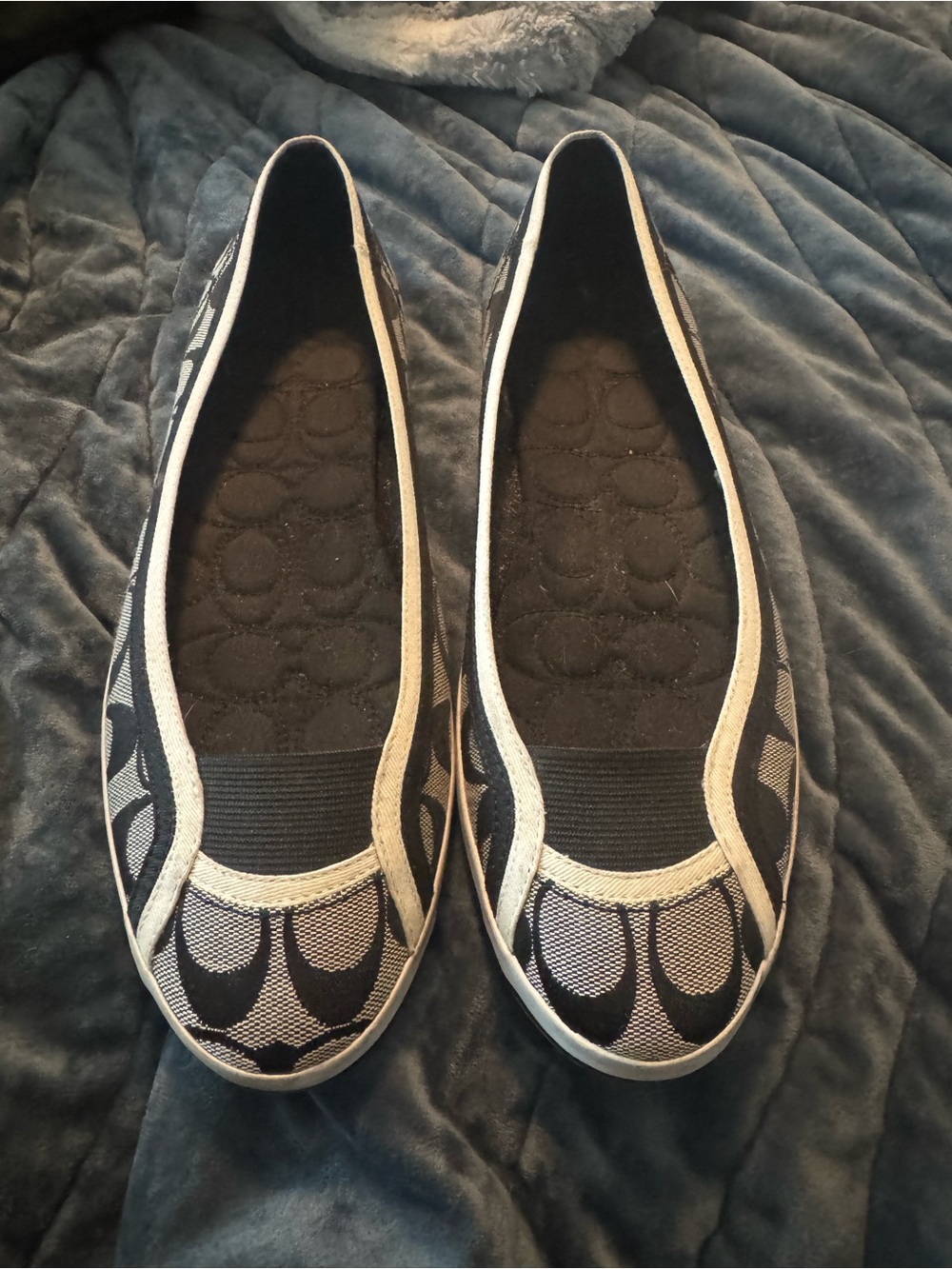 Coach Black and Cream Signature Canvas Ballet Flats